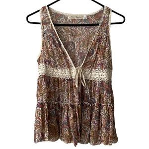 Two Apples Open Sheer Tie Front Tank Top Small